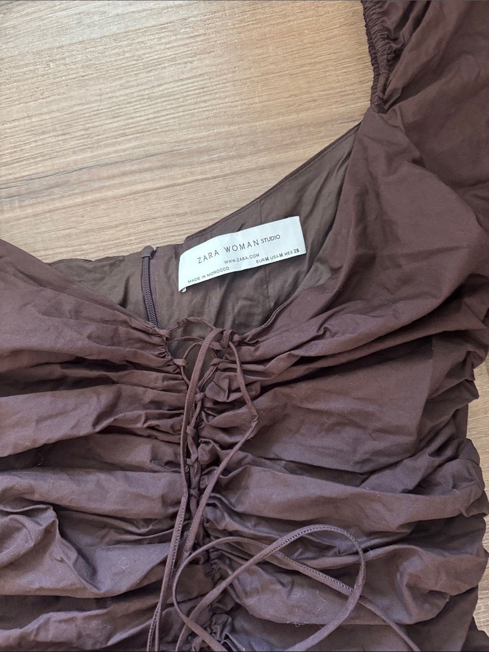 Zara Studio Brown Ruched Dress Medium - Picture 4 of 4